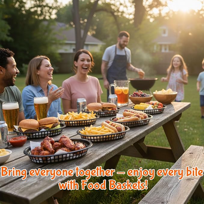 Fast Food Baskets 16-Pack, 10 x 6 Inch Plastic Oval Serving Baskets - Image 6