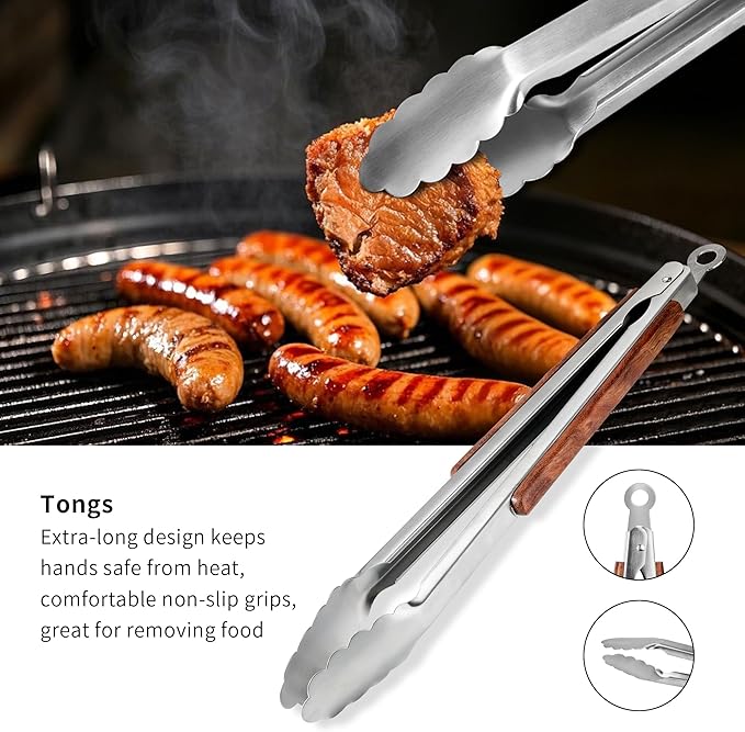 Barbecue Tool Set, 4-Piece Stainless Steel with Rosewood Handles