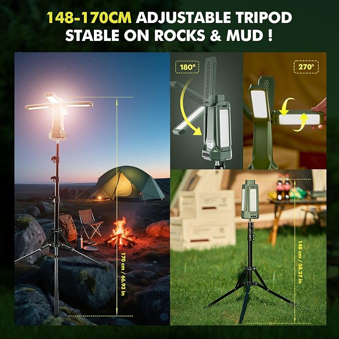 Portable Camping Light with Stand 67'' Rechargeable Work Light - Image 3