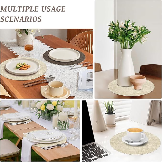 13" Round Placemats Set of 4, NCUE Dual-Sided Faux Leather Heat Resistant Table - Image 7