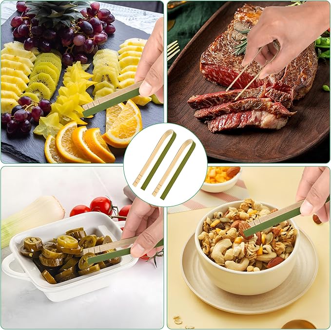 Disposable Mini Bamboo Tongs, 200 Pack, 4 Inch Natural Wood