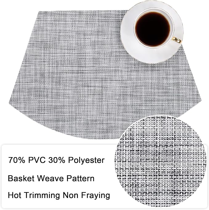 SHACOS Wedge Placemats Set of 4 Small Round Table Placemats Woven Vinyl Place - Image 2
