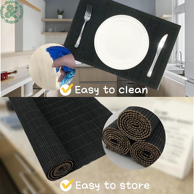 ANDSTAR Set of 8 Pcs Bamboo Placemats Sushi Rolling Mat Japanese Style Natural - Image 4