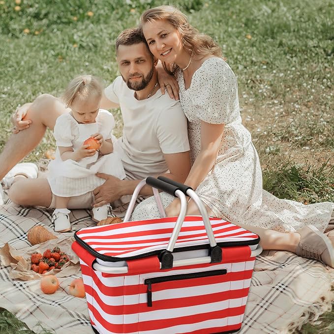 SIYUAN Picnic Basket with Handles 30L Leakproof Insulated Cooler Stripped - Image 6