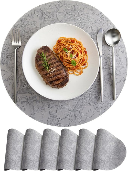13'' Round Placemats Set of 6, PU Leather Table Mats, Non Slip Heat Resistant by Unknown