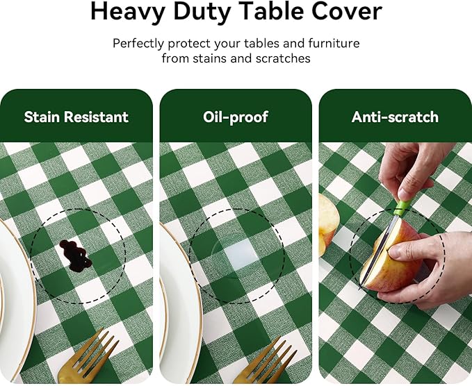 Romanstile Square Vinyl Tablecloth, 100% Waterproof Buffalo Gingham Plastic - Image 4