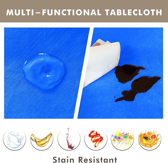Nasitos 2 Pack Blue Table cloth 60x102 Inch-Flannel Backed Vinyl Tablecloths - Image 2