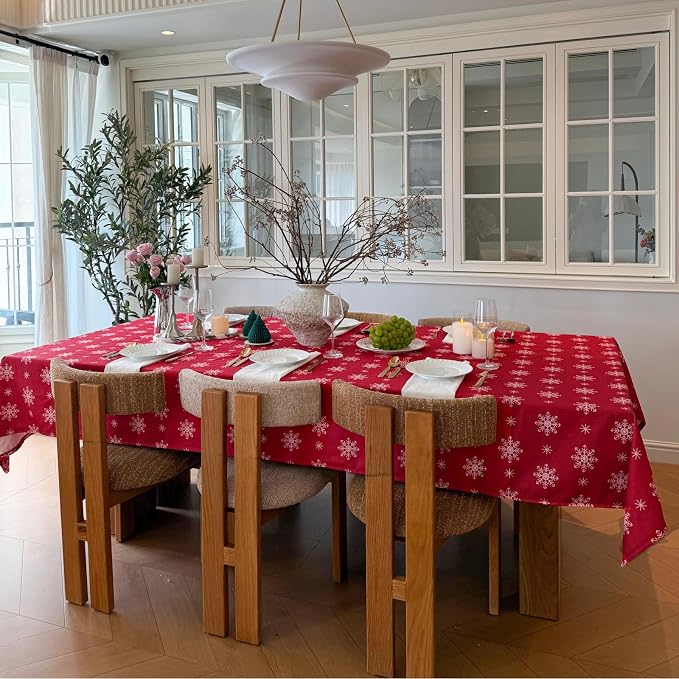 Christmas Red Tablecloth, Rectangle Table Cloh - Image 2