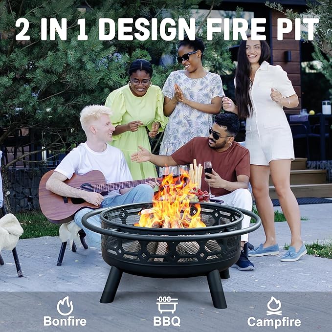 36 Inch Fire Pit, Outdoor Wood Burning Firepit - Image 6