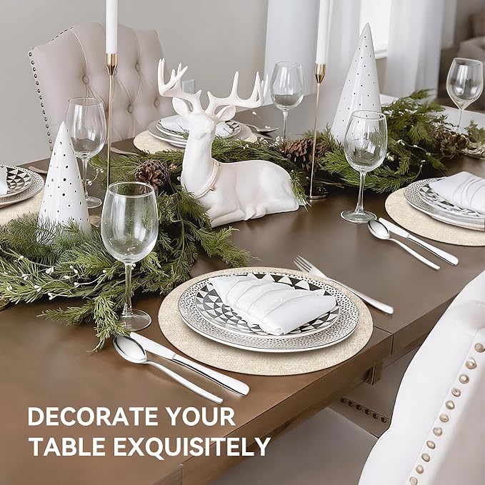 13" Round Placemats Set of 12, Reversible Faux Leather Heat Resistant Table Mats - Image 6