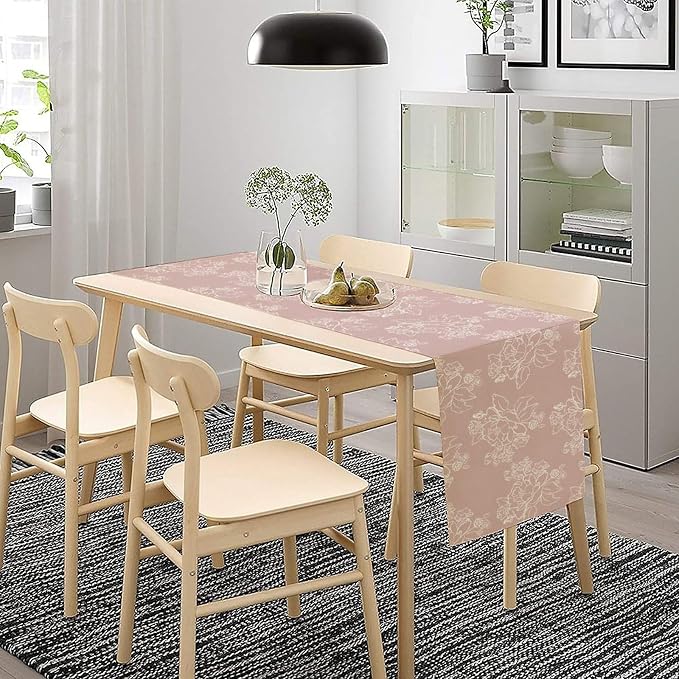 Pink Farmhouse Flower Table Runner, Vintage Boho Floral Table Runner - Image 4
