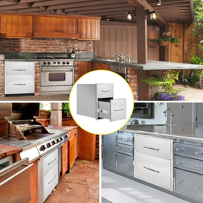 Outdoor Kitchen Drawers 14" W x 21" H x 21" D Flush Mount Double BBQ Drawers - Image 6