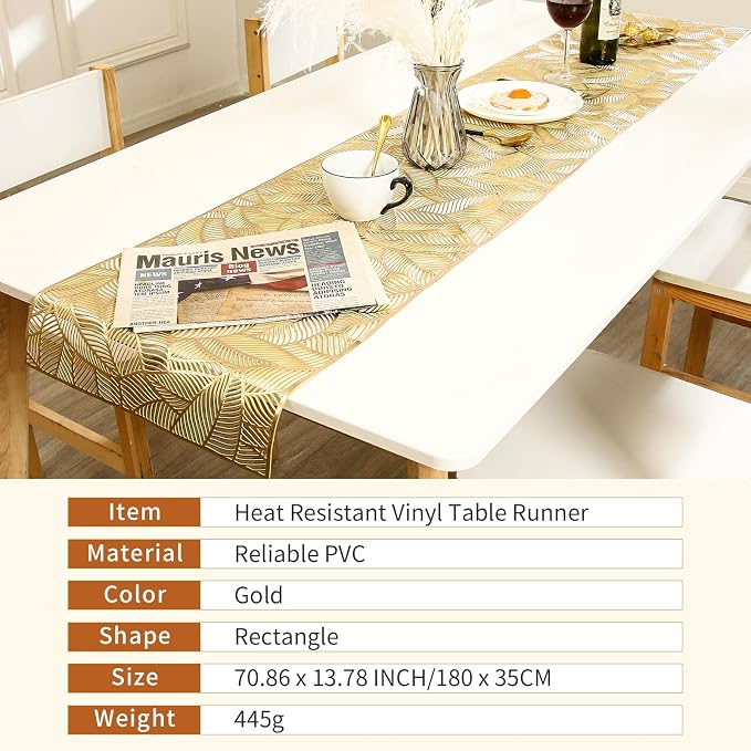 FAVE Gold Table Runner 72 inches Long Heat Resistant Hallowed-Out Vinyl - Image 2