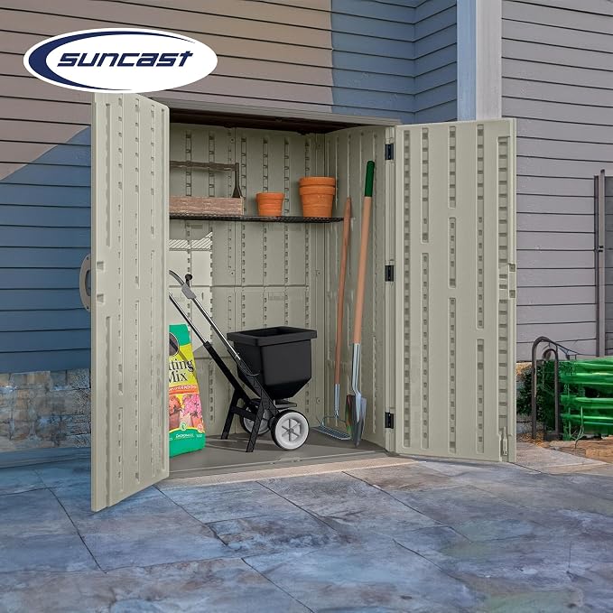 Suncast Outdoor Storage Cabinet Waterproof Resin Vertical Outdoor Storage Shed - Image 5