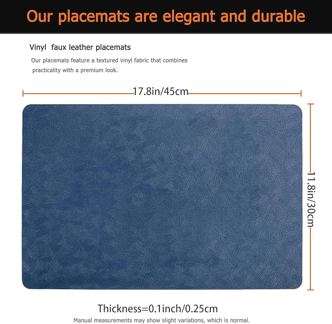 Vinyl Placemats Set of 4 Faux Leather 100% Waterproof Wipeable Washable Place - Image 3