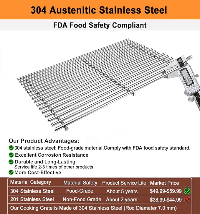 17.5" Grill Grates for Weber Spirit E310 E320 & Spirit II E310 E320 Grills;304 - Image 3