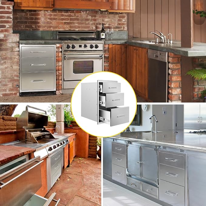 Outdoor Kitchen Drawers 14" W x 21" H x 23" D Flush Mount Triple BBQ Drawers - Image 6
