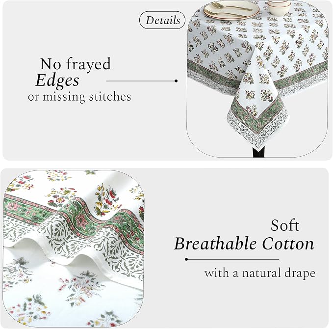 CPC Tablecloth 100% Cotton 60x90 Inch Indian Block Print Rectangle Table Cover - Image 4