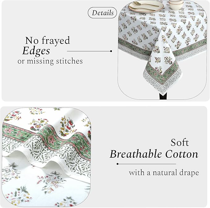 CPC Tablecloth 100% Cotton 60x60 Inch Indian Block Print Square Table Cover - Image 4