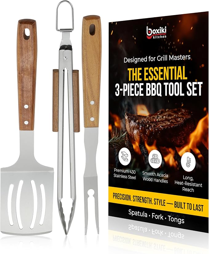 3 PCS BBQ Tool Set – Stainless Steel Grill Accessories Kit by Boxikikitchen
