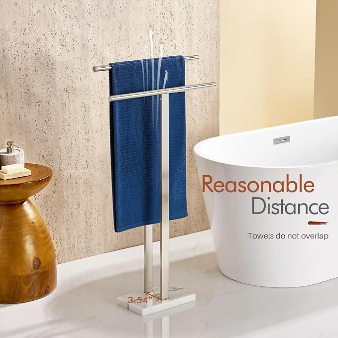 KOKOSIRI Towel Rack Free Standing Brushed Nickel 2-Tier Towel Holder - Image 4