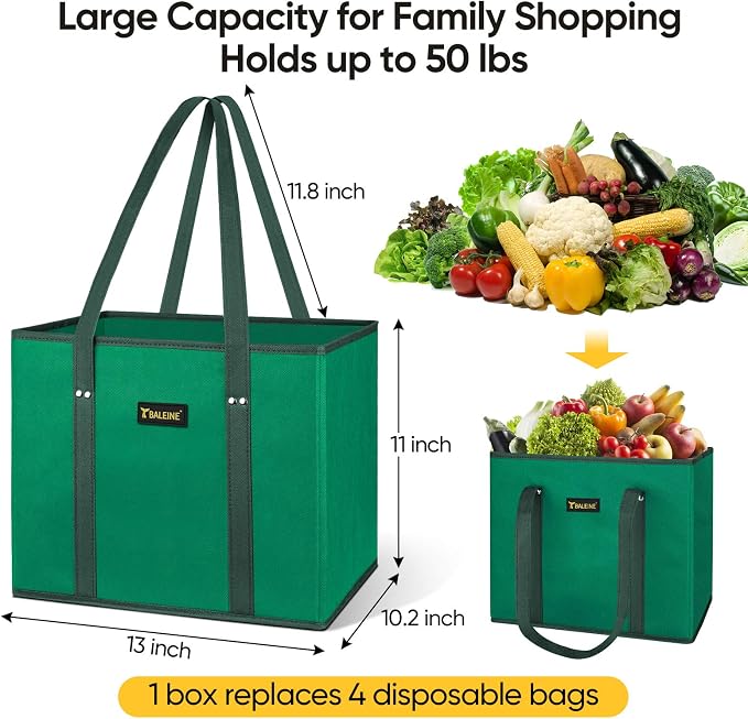 BALEINE 3Pk Reusable Grocery Bags, Foldable Shopping Bags - Image 2