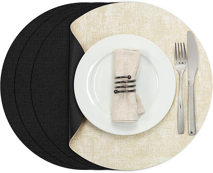 Myir JUN Round Placemats, Dual Sided Faux Leather Place Mats Set of 4 by MyirJUN
