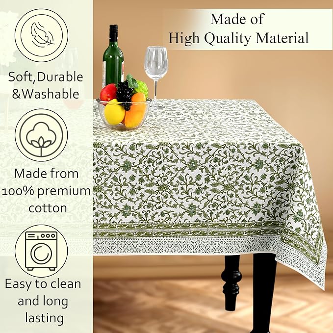 CPC Meadow Vine Tablecloth 100% Cotton 72x160 Inch Indian Block Print Rectangle - Image 7