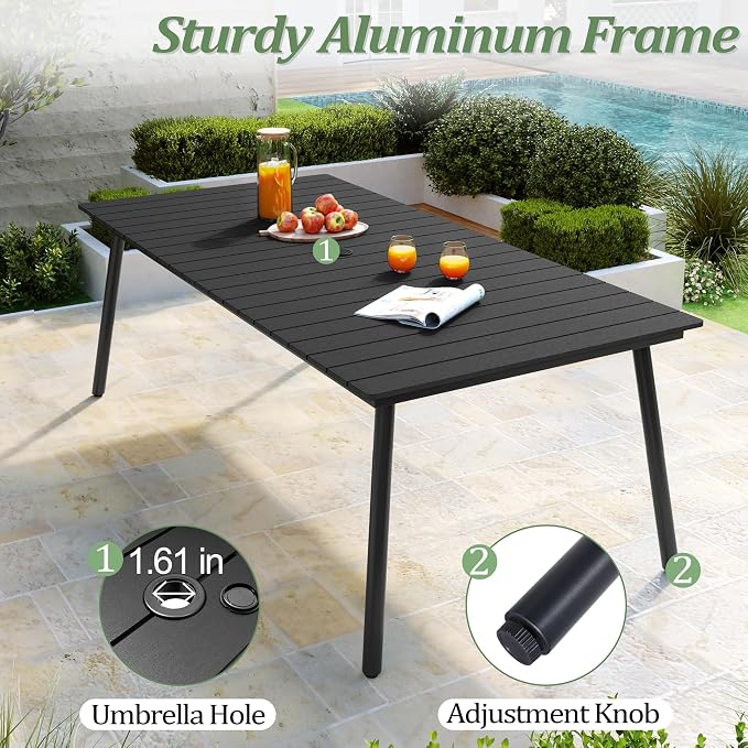 83" Patio Outdoor Dining Table for 6-8, Weather-Resistant Wood-Grain Top - Image 6