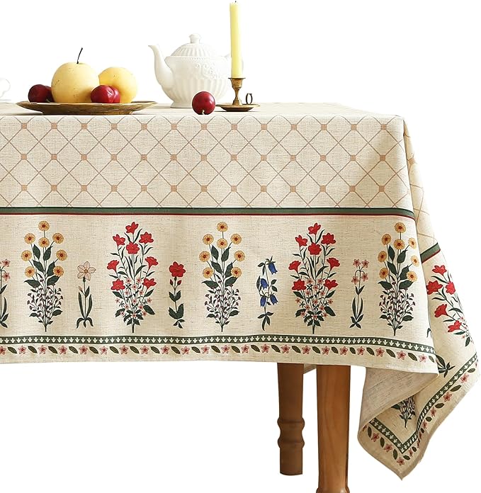 ISAENNE Designer Vintage Linen Floral Extra Long Rectangle Tablecloth, Fall by Isaennehomedecoration