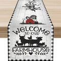 Farmhouse Cow Table Runner, Rustic Rooster Sheep Black White Plaid Animals Farm by Unknown