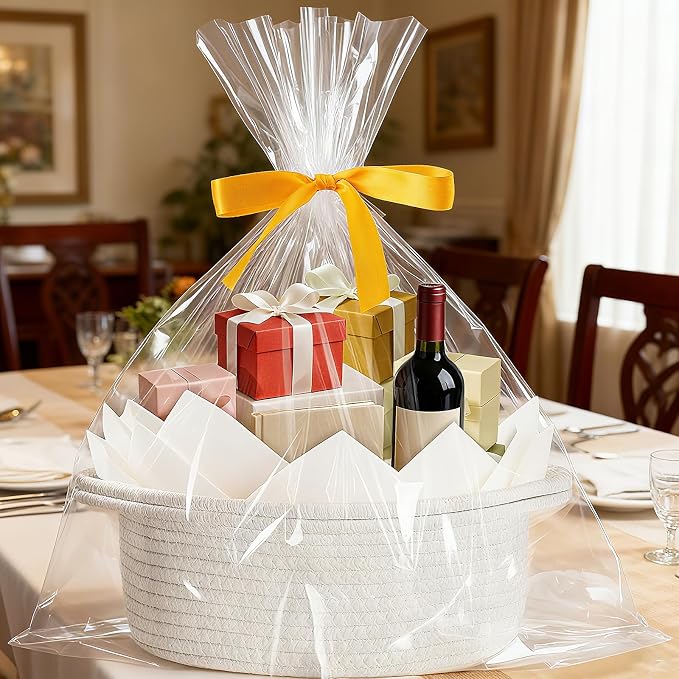 Baskets for Gifts Empty with Bag Card Ribbon Tissue Paper Small Woven Basket - Image 5