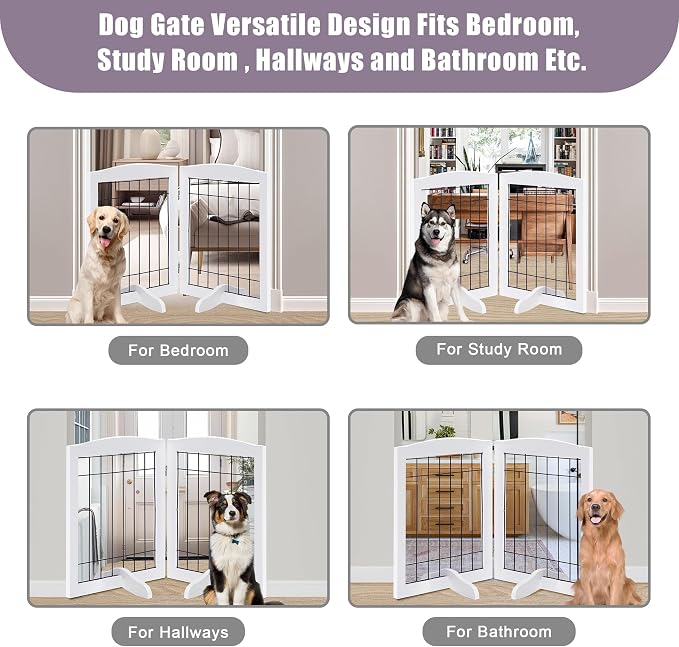 LZRS 2-Panel Freestanding Adjustable Wooden Dog Gate—30” Tall Foldable Pet - Image 6