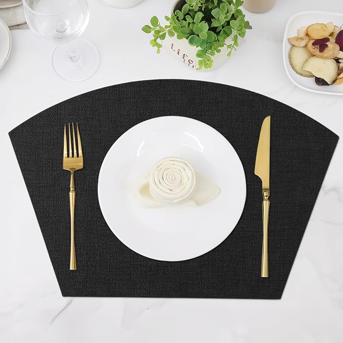 Homaxy Round Table Placemats Set of 6, Washable Wedge Shaped Faux Leather Table - Image 9
