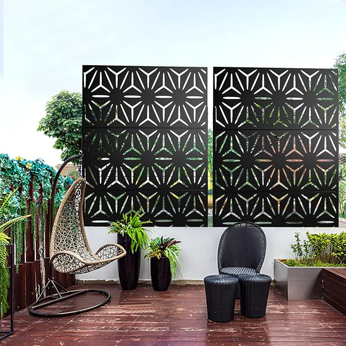 Metal Privacy Screen Outdoor 72" H×47" W, Freestanding Decorative Privacy Screen - Image 4