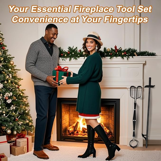 Cyrico Fire Poker and Fire Tongs Set, Heavy Duty 31 Inch Fireplace Poker - Image 7