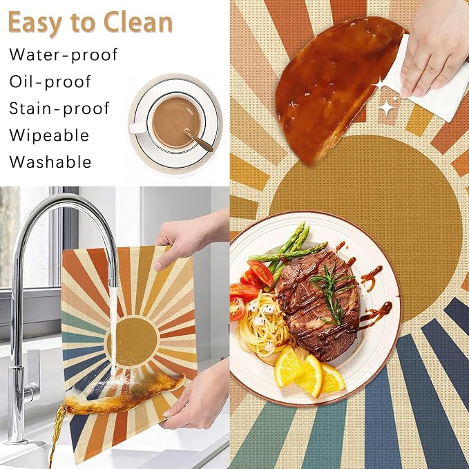 Placemats Set of 6, Vintage Boho Sun Table Mats, Sunrise Sunshine Washable - Image 5