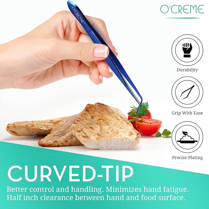 Tweezers, Curved and Straight Tips, Blue Stainless Steel for Plating