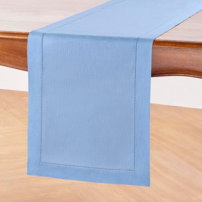 Solino Home Linen Cornflower Blue Hemstitch Table Runner 36 Inches - Image 2