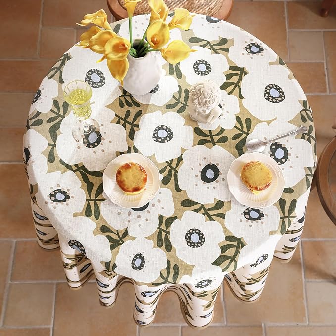 Designer Vintage Small Round Tablecloth, Linen French Tablecloth - Image 9