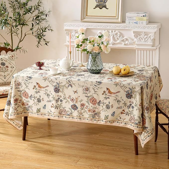 ISAENNE Designer French Light Beige Small Square Tablecloth, Linen Florals and - Image 9