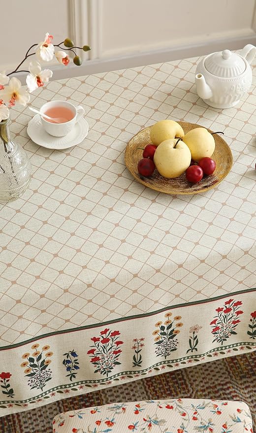 ISAENNE Designer Vintage Linen Floral Extra Long Tablecloth Rectangle, Fall - Image 9