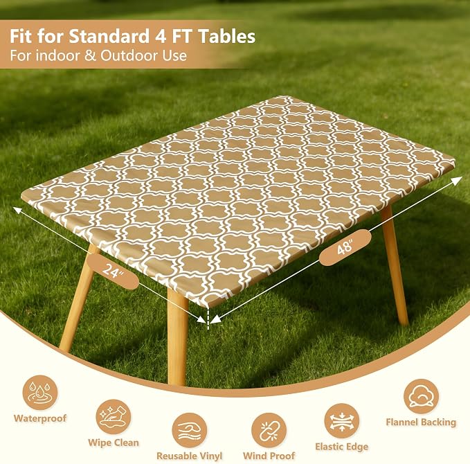 Rectangle Picnic Table Cloth, Elastic Waterproof Fitted Vinyl Tablecloths - Image 5