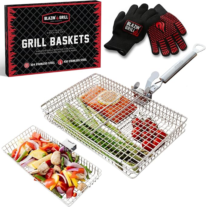BLAZIN' GRILL Baskets for Outdoor Grill | 2 Grilling Baskets by BlazinGrill