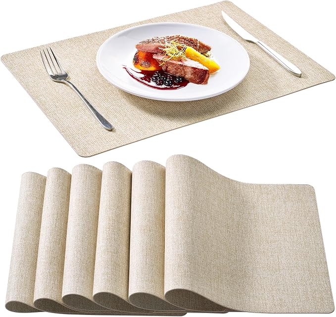 FOCUSLINE Faux Leather Placemats Set of 6, Waterproof and Non-Slip Dining Table by FOCUSLINE