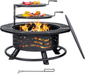 36 Inch Fire Pit with 2 Cooking Grates, Outdoor Wood Burning BBQ Grill Firepit by Panovue