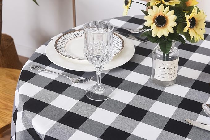 Cupuamon 2 Pack Waterproof Polyester Fabic Round Checkered Tablecloth，60 - Image 4