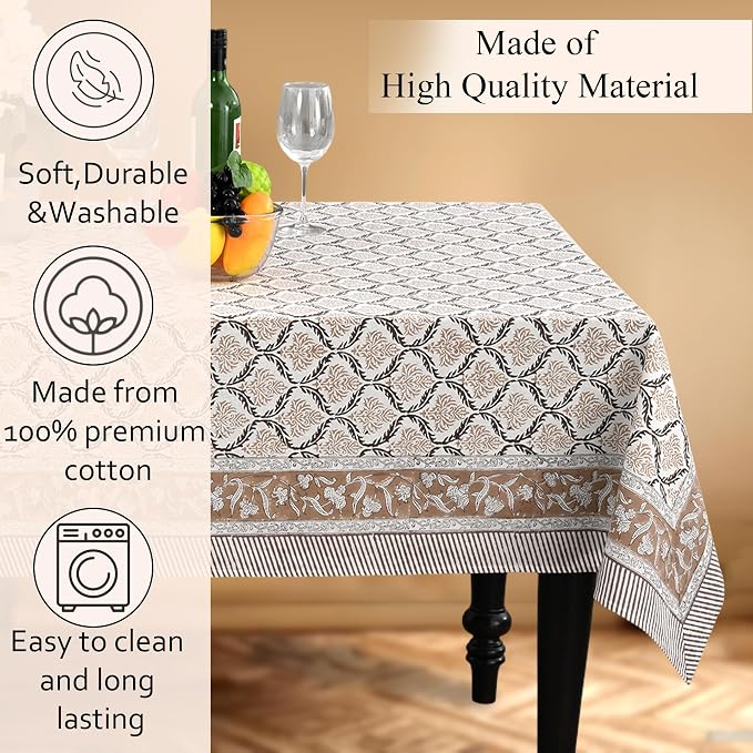 CPC Sandstone Regal Tablecloth 100% Cotton 60x90 Inch Indian Block Print - Image 7