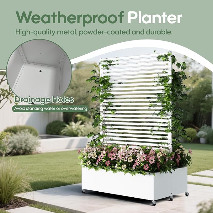 Double Metal Planter Box with Trellis Privacy Screen, Raised Garden Bed with - Image 2