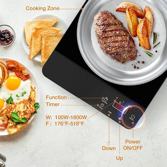Portable Induction Cooktop 1800W, 110V Single Burner Induction Burner & Fry Pan - Image 7